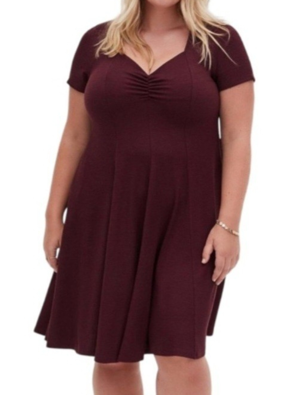 torrid Wine Short Sleeve V-Neck Fit & Flare Dress